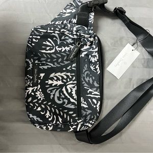 Vera Bradley Black and Gray Belt Bag with Botanical Print